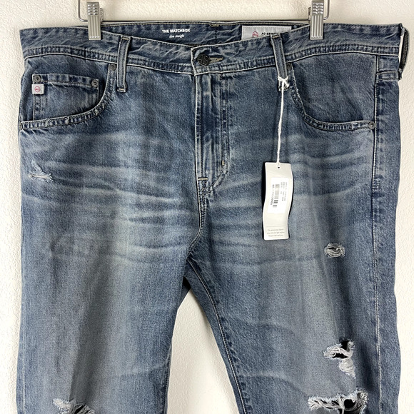 Adriano Goldschmied AG Matchbox Jeans Mens 38x34 Slim Straight Distressed NWT - Picture 2 of 15